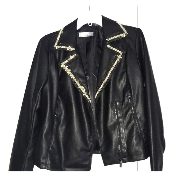 bagatelle Jackets & Blazers - Black leather jacket with beading